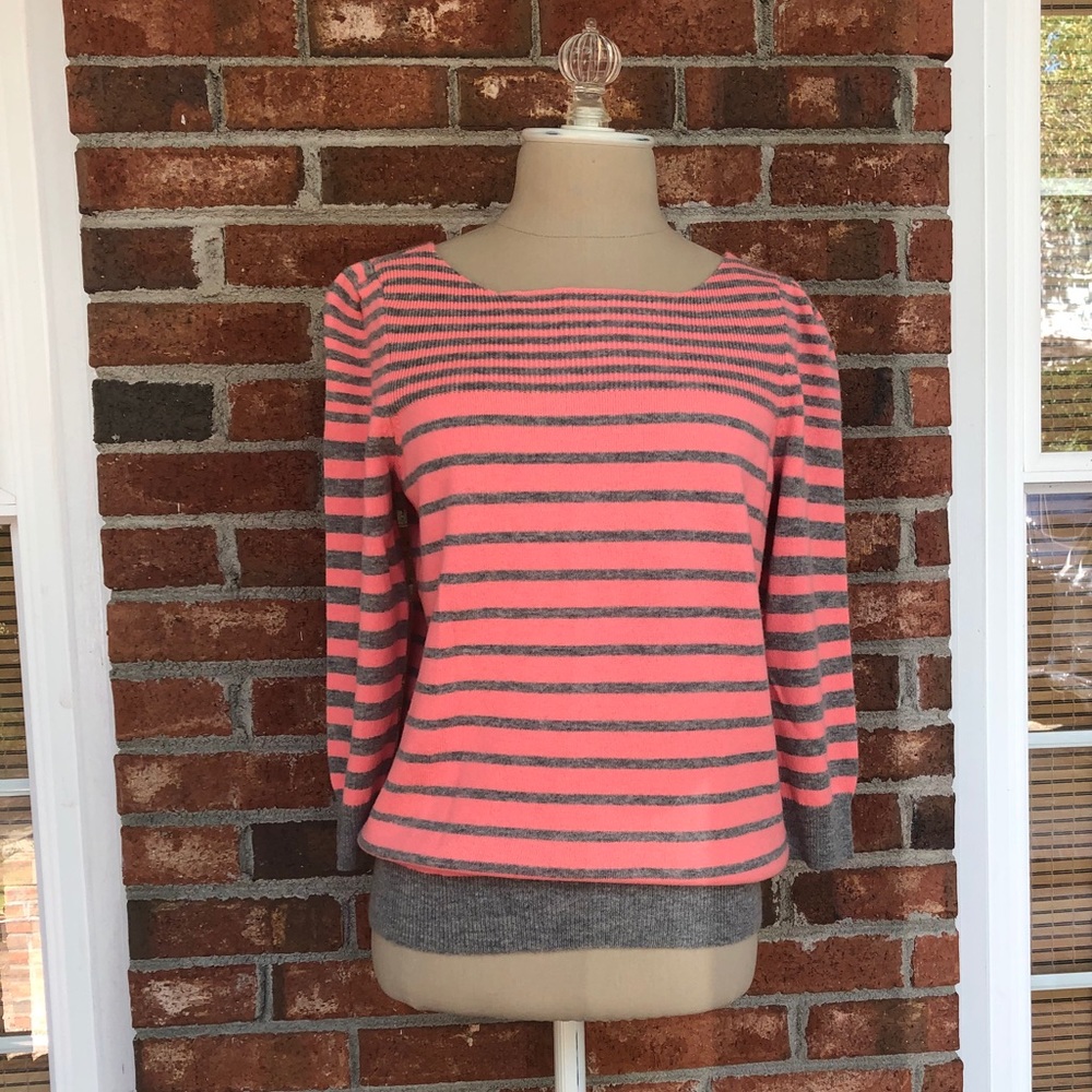 Rebecca Taylor Coral/Grey Striped Pullover Sweater